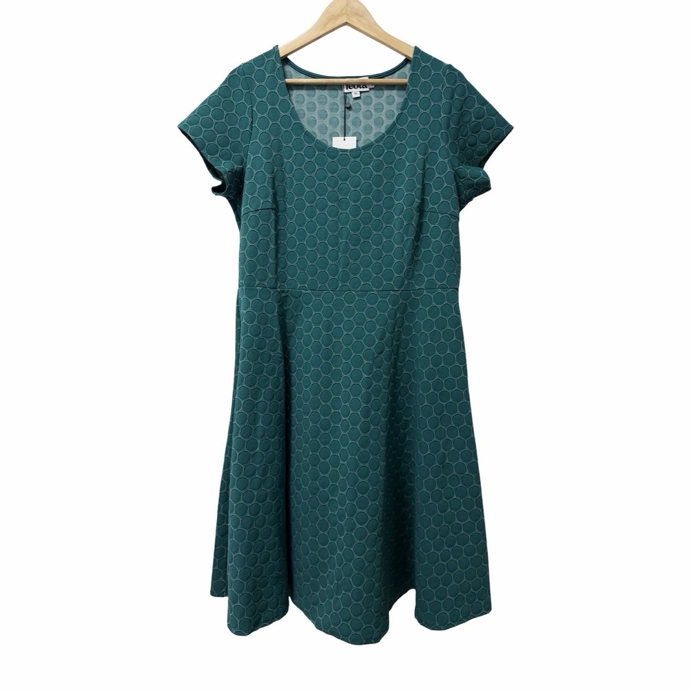 Leota Geo Circle Scoop Neck Midi Dress Size 1L /14-16 Green Fit & Flare NEW